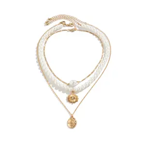 3-piece set of starfish and shell imitation pearl necklaces, European and American fashion seaside travel vacation seasonal accessories, necklace, alloy necklace