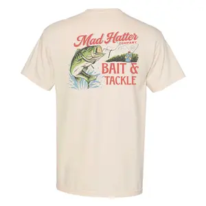 Mad Hatter Company Bait & Tackle T-Shirt - Cream Color with Fishing Graphic Design