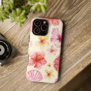 Hibiscus & Seashell Phone Case – Cute Summer Floral Design with Pastel Beach Vibes, Trendy Girly Aesthetic for iPhone