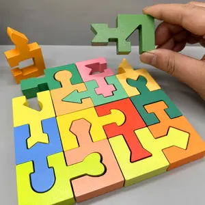 Wooden Shapes Puzzles Blocks Geometric Brain TeaserMontessori Toys Jigsaw 3D Logic lQ Game Shape SorterPreschool STEM Educational Learning Gift for 3 4 5 6 YearOld Toddlers Kids Boys Girls
