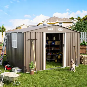 [2 packages delivery] Kullavik Outdoor Storage Shed, Waterproof Metal Tool Shed with Door,Ramp Plate for Outside,Garden,Backyard,Patio