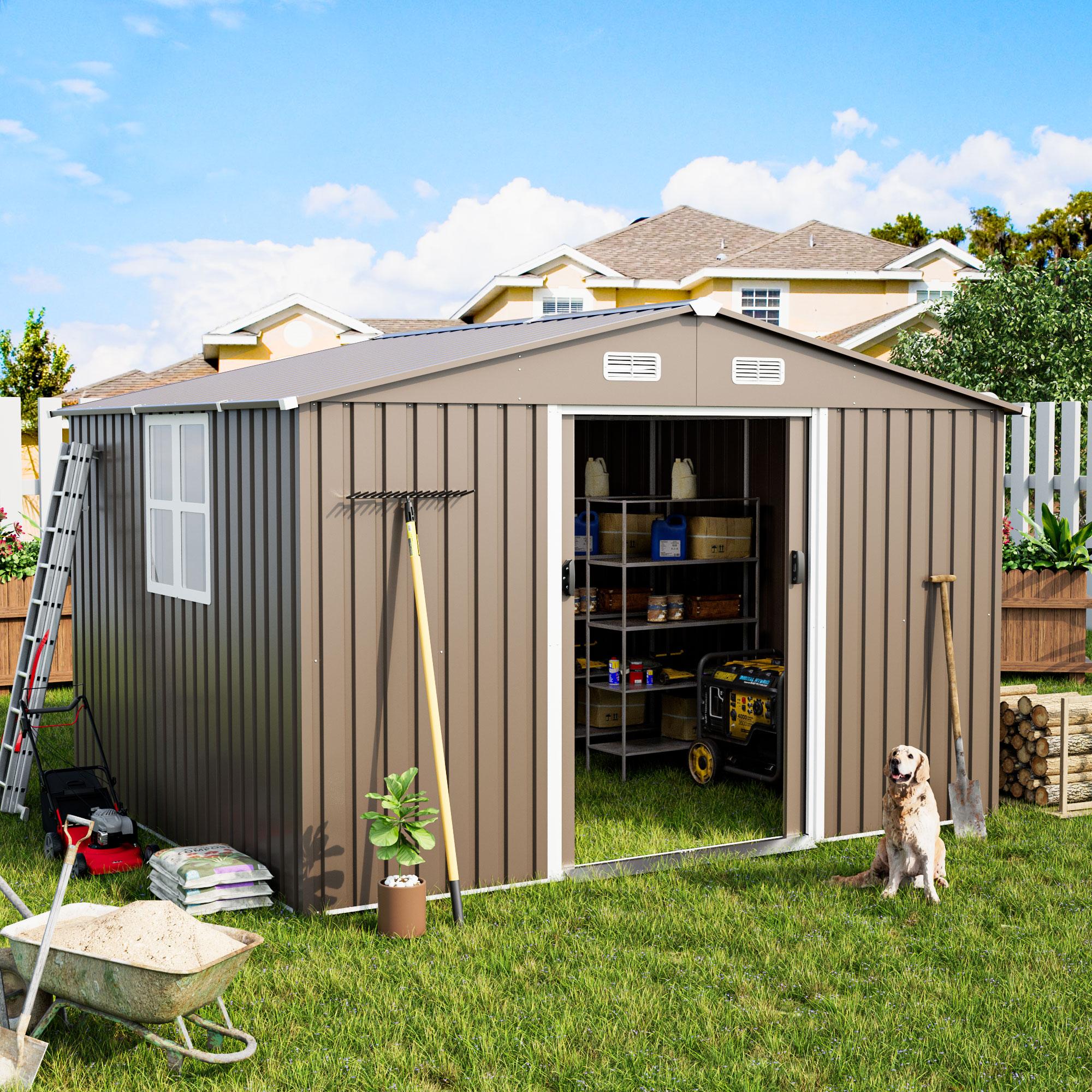 [2 Packages Delivery] Kullavik Waterproof Metal Lockable Garden Steel Backyard Storage Shed with Door, Ramp Plate for Outdoor, Garden, Backyard, Lockable Garden Shed, Steel Backyard Shed,outdoorfurnitureset