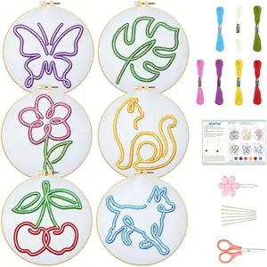 Abstract  Embroidery Kit, 6 count Modern Line Art Needlepoint Kits with Hoops, Instructions, Threads, DIY Craft for Adults Beginners,  Decor, Hand Embroidery Patterns for Gifts