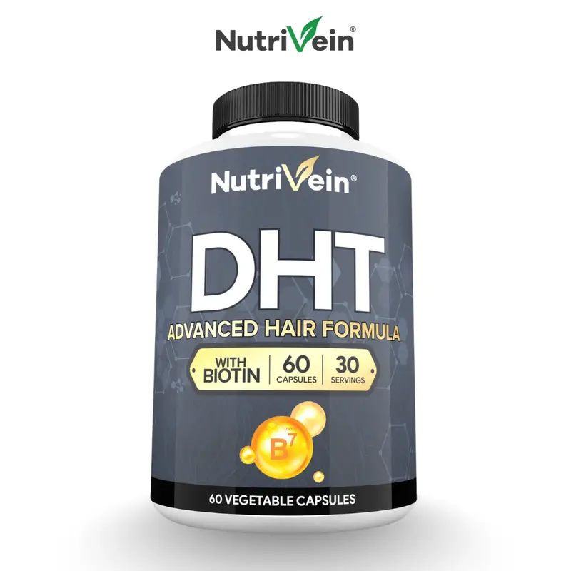 Nutrivein DHT Blocker Hair Supplement with Biotin, Plant-Based Herbal Blend, Dietary Supplement for Hair, Fitness & Daily Wellness Support, 60 Capsules, 30-Day Supply