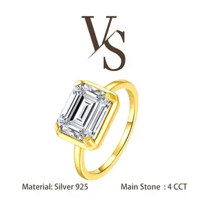 [Venus Jewelry] Synthetic Mossianite 4 CCT Emerald Cut East To West Unisex Design Solid Silver 925 Ring