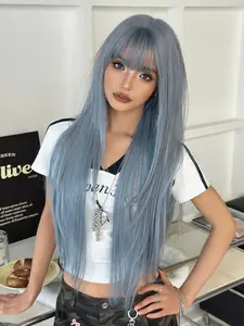 Women's Long Blue Layered Wig, Silk Synthetic Fiber Daily Office Wear, Sakura Celebration Glam & Party Street Fashion Photography Accessory Gift, Synthetic Hair Wigs