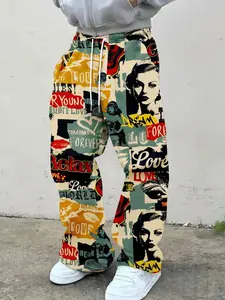 Men's Straight Leg Long Pants, Fashion Street Style, Creative Graphic Beauty Poster Digital Print, Versatile Long Sweatpants, Trendy and Stylish, Love