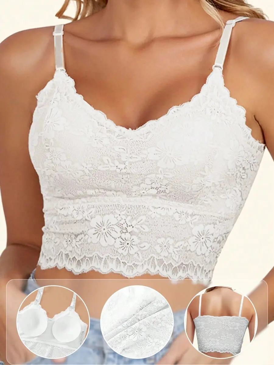 Women's Bra Tops Removable Pads Wireless Bras Solid Color Tank Tops Lace Bras Breathable Tops Sports Bras