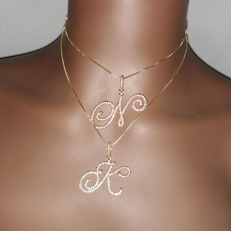 Grandbling Cursive 26 Initial Letter Pendant Necklace  High Quality 5A Cubic Zirconia CZ Alphabet Name Jewelry New Necklace Gift New Year Accessories