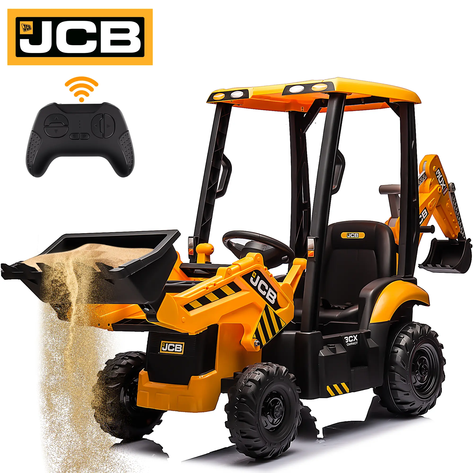 Segmart 12V 4-in-1 Ride-On Excavator for Kids – JCB Licensed Electric Digger with Remote Control, Adjustable Seat, Front & Rear Bucket, Shock Absorber, for Ages 3-6