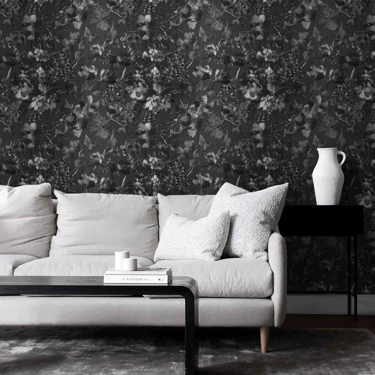 Black Peel and Stick Wallpaper 15.74" x 118.11" Embossed butterfly Vintage Textured Wall Paper Retro Solid Black butterfly Contact Paper Self Adhesive Wallpaper for Countertop Cabinets Bedroom