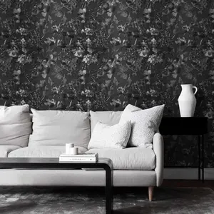 Black Peel and Stick Wallpaper 15.74" x 118.11" Embossed butterfly Vintage Textured Wall Paper Retro Solid Black butterfly Contact Paper Self Adhesive Wallpaper for Countertop Cabinets Bedroom