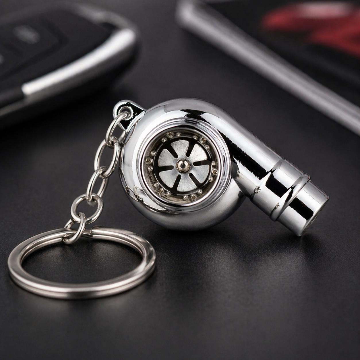 Turbo Whistle Keychain, Spinning Turbocharger Car Style Key Ring Accessory, Mini Sound Keychain Gift for Car Lovers