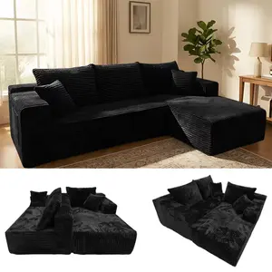 107" L-Shaped Extra Large Modular Cloud Couch - Boneless, Convertible Reconfigurable Oversized Memory Foam Deep Seat Corduroy Floor Sleeper Sofa Bed, No-Assembly Compression Upholstered for Living Room