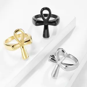 Men's Stainless Steel Cross Ring - Stackable, Exquisite Trendy Men's Jewelry for Daily Commuting, Leisure, European-American Fashion Geometric Hip-Hop Accessories, Stackable Ring