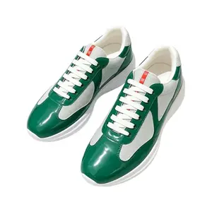 Retro Green & White Patent Leather Casual Sneakers for Men Women, Classic Low Top Lace-Up Fashion Walking Shoes, Lightweight Comfortable Color Block Sport Sneakers, Trendy Streetwear Athletic Shoes for Daily Wear Travel Office
