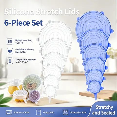 6 pcs Silicone Stretch lids set, 6 Sizes, Reusable Food Storage Covers ，Silicone Bowl Covers，Flexible to Fit All Shape of Containers，Food Cover to Keep Food Fresh