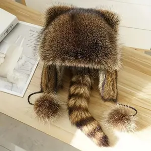 Trendy Raccoon Tail Mood Hat 2026, Retro Y2K Detachable Fluffy Earmuffs, Soft Hypoallergenic Winter Warm Cap, Machine-Washable Cottagecore Style for Outdoor & Casual Wear, Lovely Gift for Girls, Perfect for Holiday & Black Friday Shopping