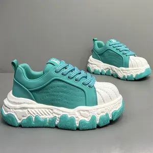 Men's Sneakers, Shoes for Men, White Chunky Casual Lace-Up Platform Walking Shoes Lightweight Non-Slip Comfort