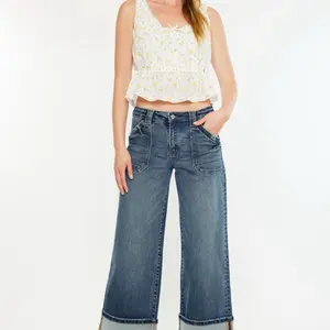 Kankan Hi Rise wide leg cuffed jeans