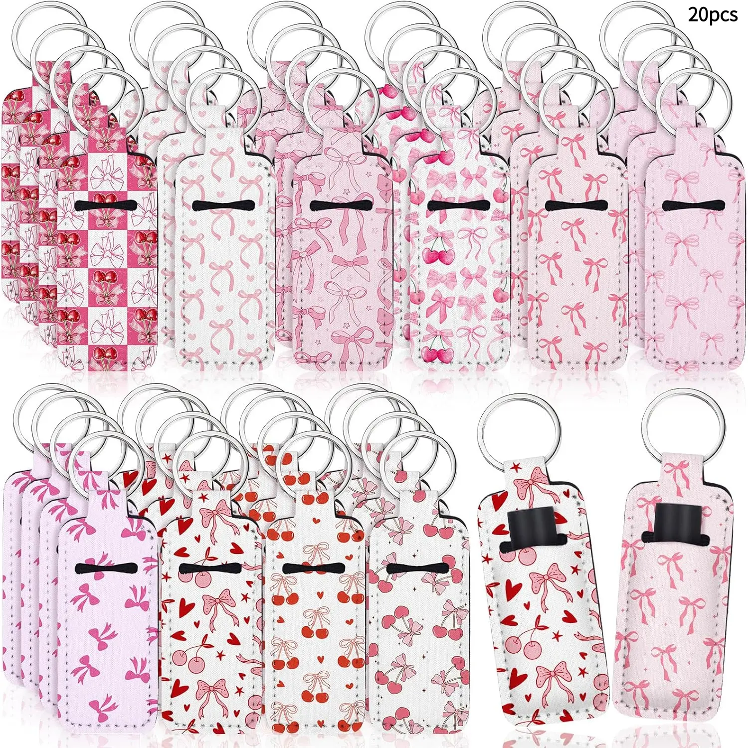 Alloy Metal Bow-Accented Pink Lipstick-Shaped Keychains (20pcs Bulk Multipack) - Unisex Daily Fashion Accessory, Valentine’s Gift, Galentine’s Party Favors, Lip Gloss Holders