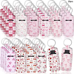 20pcs Bulk Pink Lipstick Holder Keychain Suitable for Valentine's Day Gifts, Lip Gloss Sleeves & Bow Lipstick Holders for Galentines Party Favors, Team Party Supplies, Lipstick Case for, Weddings, Daily Use