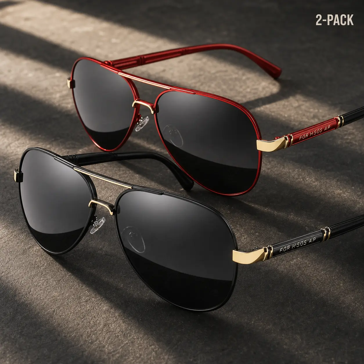 Unisex Full Rim Metal Polarized Aviator Frames Sunglasses (2 Pairs) - Durable, Anti-Glare PC UV-Protection Lenses, Ideal for Driving, Outdoor Activities