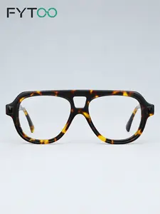 FYTOO Double Bridge Aviator Acetate Glasses, Tortoiseshell Retro Eyeglasses Frame for Men Women 828355-04