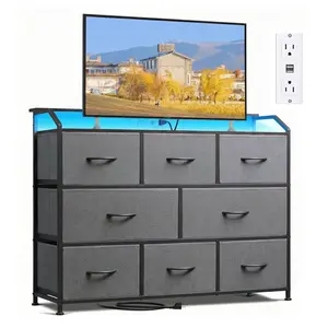 Led Dresser for Bedroom, TV Stand for Bedroom with LED Lights and Power Outlet, Wide Chest of Drawers for Hallway, 8 Fabric Drawers for Living Room and Entryway, Rustic Brown drawer dressing table with power sockets and LED lights tiktokshopspringglowup