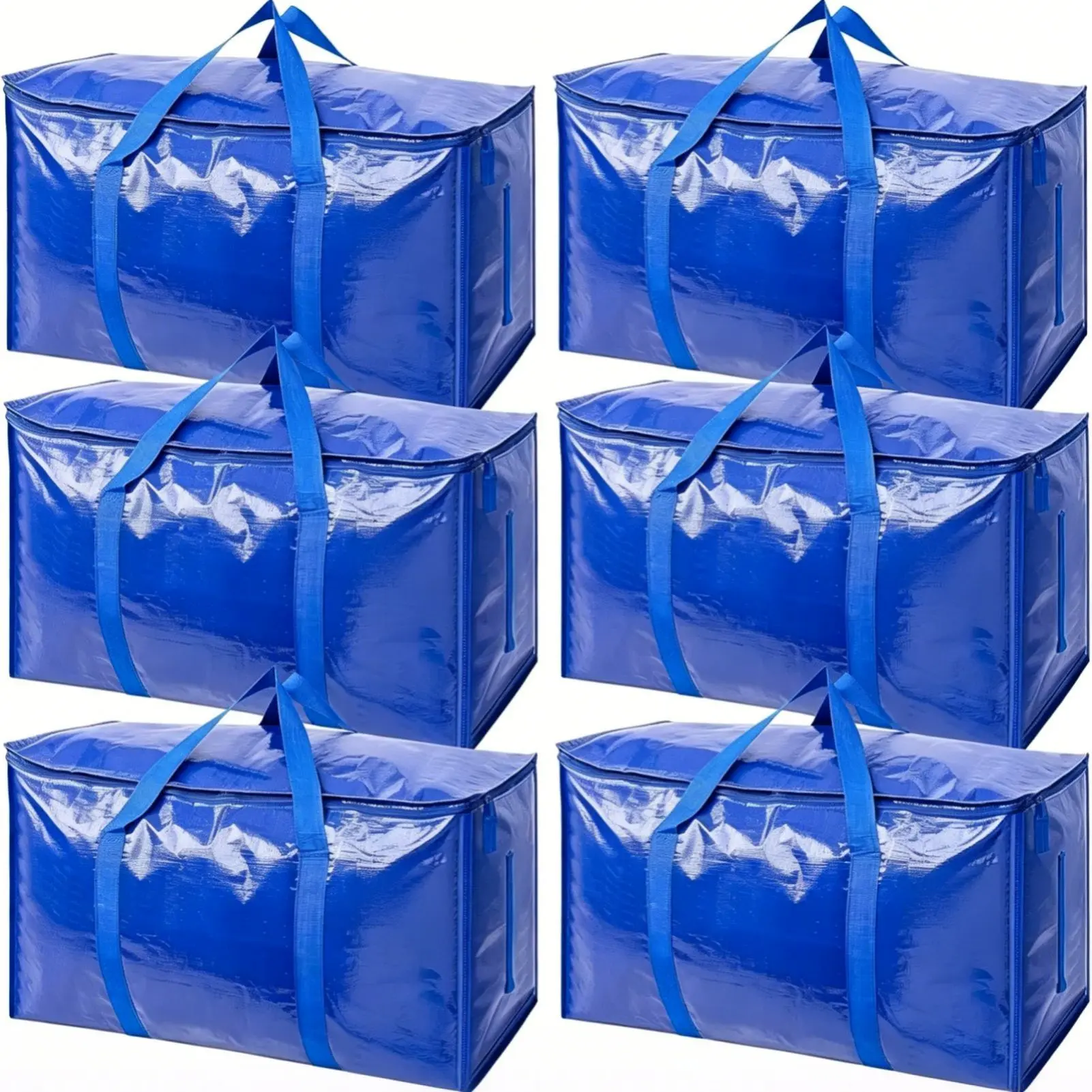 6 Pack Extra Large Heavy Duty Housemoving Packing Bags - Collapsible Storage Totes with Durable Reinforced Handles, Sturdy Zippers, Modern Design for Space-Saving, Long-Term Store; Ideal for Renters & Frequent Movers, Organiser, Polypropylene