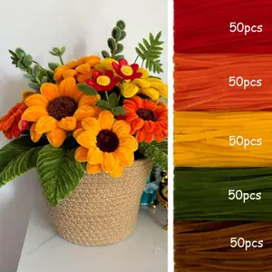 250/500pcs Green Orange Gold Chenille Stems Cleaner 5-Color Set, used for craft decoration Artificial Mixed Flower chenille stem supplies, Mother's Day Thanksgiving gift