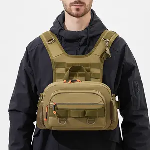 Men Chest Bag Tactical Fishing Backpack with Rod Holders Lure LUYA Vest Gear Storage Pack Molle Outdoor Hiking Funny Pouch Lightweight Reflective Running Vest Lightweight Sports Chest Bag for Men outdoor tactical bag backpack