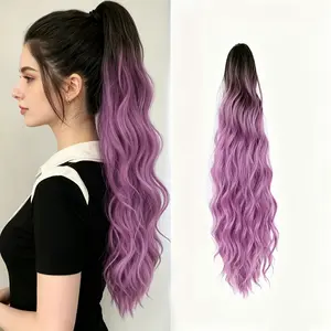 1-piece black and purple gradient ponytail hairpiece, claw-clip long wavy synthetic hairpiece, made of heat-resistant fiber, suitable for cosplay, daily and party wear
