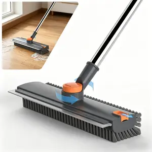 Floor Scrub Brush with Long Handle | 3-in-1 Scraper & Heavy-Duty Stiff Bristle Cleaning Brush for Shower, Bathroom, Patio, Garage, Kitchen, Walls & Deck