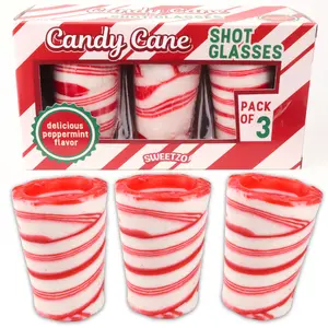Candy Cane Shot Glasses, Edible Peppermint Cups for Christmas Parties, Holiday Drinkware, Festive Novelty Party Accessories, Hot Cocoa, Gifts and Stocking Stuffers, Pack of 3