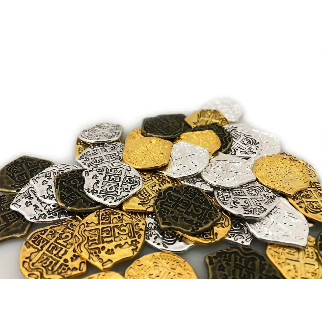 Lot of 50 - Gold and Silver Colored Toy Metal Pirate Coins