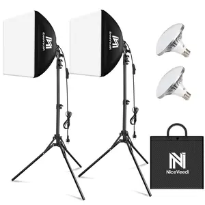 2-Pack 16'' x 16'' Softbox Photography Lighting Kit with 63” Tripod Stand & 5400K 450W Equivalent LED Bulb, Continuous Lighting for Photography/Video Record