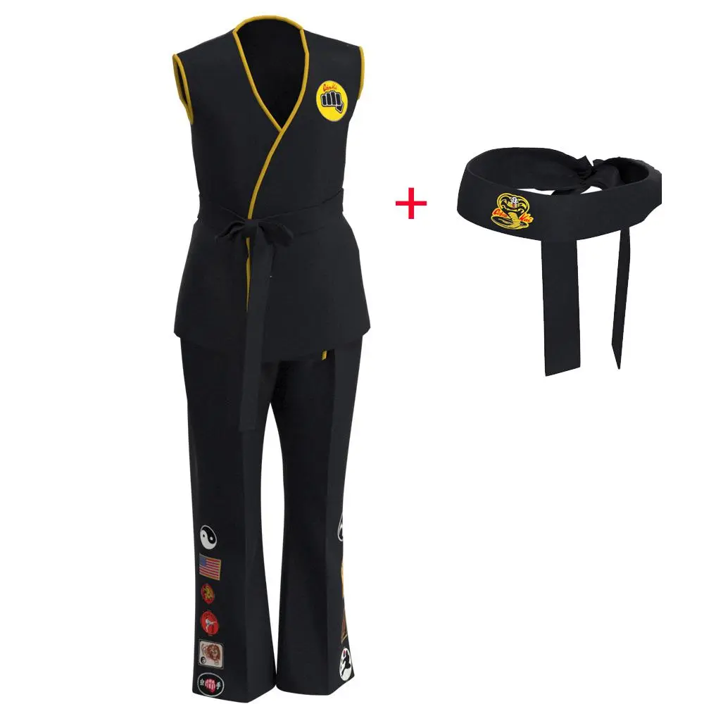 Karate Kids KOF Cobra Kai Cosplay Costume Kid Adult Black White Kimono Uniform Headband Anime Halloween Party Suit Tracksuit