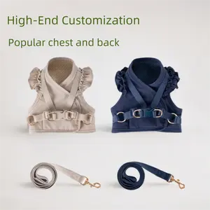 Spring and summer cute dog harness with small flutter sleeve vest and leash, two-piece set for walking cats and dogs outdoors