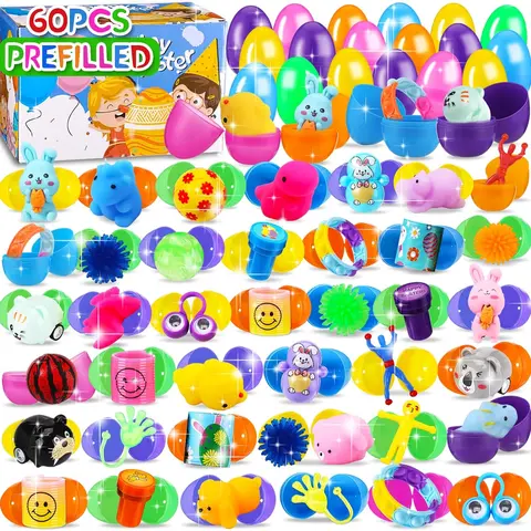(32/36/48/60 PCS) Prefilled Easter Eggs with Toys – Ready-to-Use Easter Egg Hunt Kit for Kids, Boys & Girls – Non-Candy Party Favors & Easter Basket Stuffers, Easter Gift ,Easter party favors, Easter toys