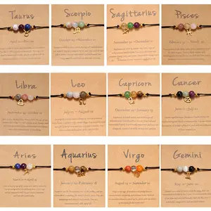 Chic Handmade Zodiac Pendant Bracelet with Natural crystal - Vintage-Inspired Fashion Accessory for Women, Includes Blessing Card, Perfect Gift for Friends & Holidays, Twelve Zodiac, Sweet Gift