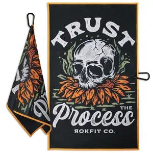 RokFit Gym & Golf Towel – Multi-Use, Quick-Dry, Durable Utility Towel with Bold Graphic and Carabiner Clip (Trust The Process)