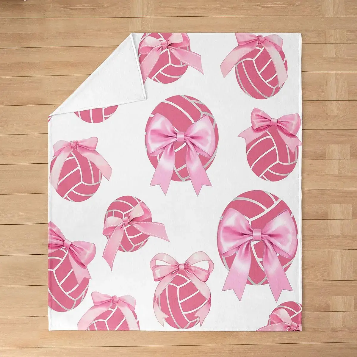 Bowknot Volleyball Flannel Blankets Pink Bow Knot Print Fleece Blanket for Kids Girls Boys Adult Ball Sport Games Theme Fuzzy  Flannel Blanket for Chair Sofa Bed Decor