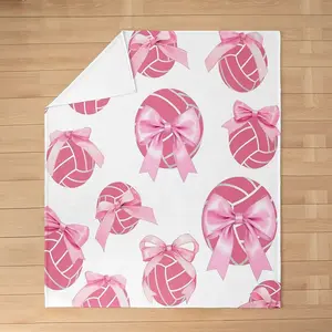 Bowknot Volleyball Flannel Blankets Pink Bow Knot Print Fleece Blanket for Kids Girls Boys Adult Ball Sport Games Theme Fuzzy  Flannel Blanket for Chair Sofa Bed Decor