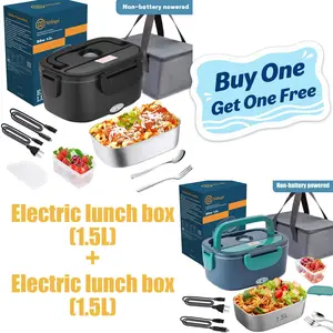 Deals for You Days Electric Lunch Box Portable Food Heater for Adults，80W Food Insulated Lunch Box 1.5&1.8L Stainless Steel Container & Bag 12V/24V/110V Car/Truck/Work with Stainless Steel Container, Fork & Spoon & Bag
