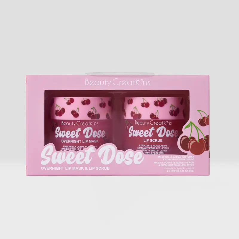 Beauty Creations Sweet Dose Overnight Shea-Infused Fruity Multi-Item Lip Mask & Scrub - Mineral Oil-Free Lip Care Cosmetics with D&C Red No.7 Lake (CI 15850, CI 77492)