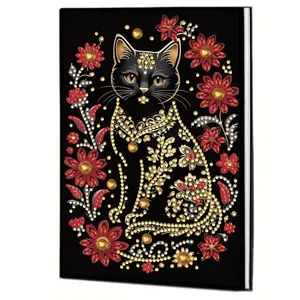 Cat Pattern Diamond Painting Notebook Set, 5D DIY Special Shape Crystal Cover, Handmade Diary, Sketching and Writing, Gift