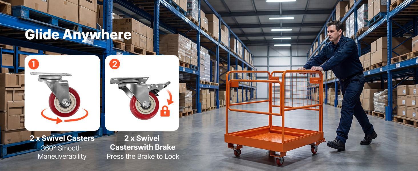 VEVOR Forklift Safety Cage, 36.6 x 36.6 Inch, Forklift Man Basket with 4 Wheels, 1200 lbs Capacity, Heavy Duty Work Platform, Collapsible Lift Basket Safety Set, for Most Aerial Jobs Lifting Loader