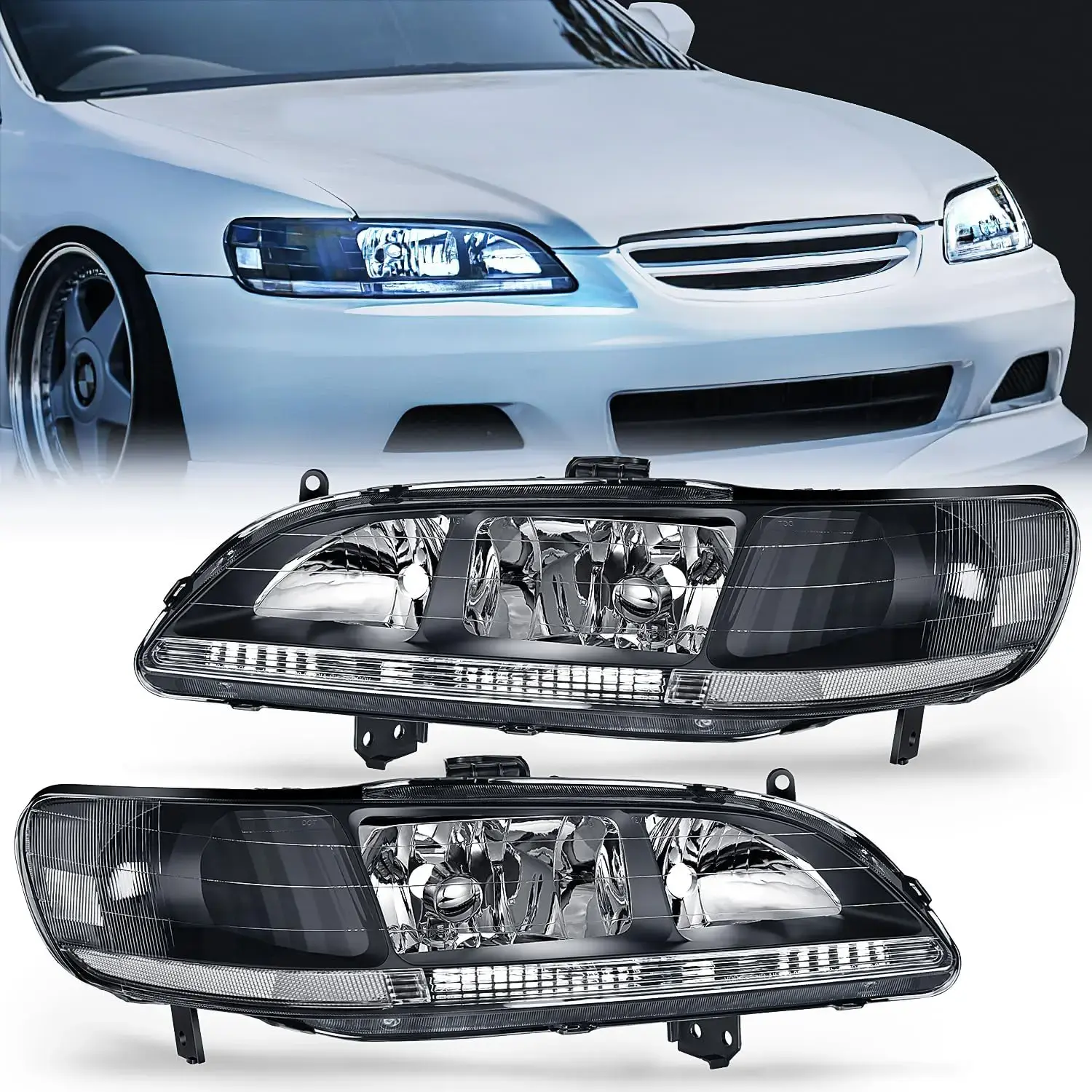 Nilight Automotive Replacement Headlight Assembly for 1998-2001 2002 Honda Accord, Vehicle Car Light Headlamps with Black Case, Clear Reflector, Upgraded Clear Lens Parts Car Accessories