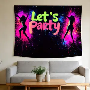 Party Silhouette Psychedelic Nightglow Tapestry - UV Blacklight Wall Hanging Neon Graffiti Vibrant Splash Style Suitable for Home Decor Valentine's Day Easter St.Patrick's Day Halloween Christmas and Other Festival Decorations.